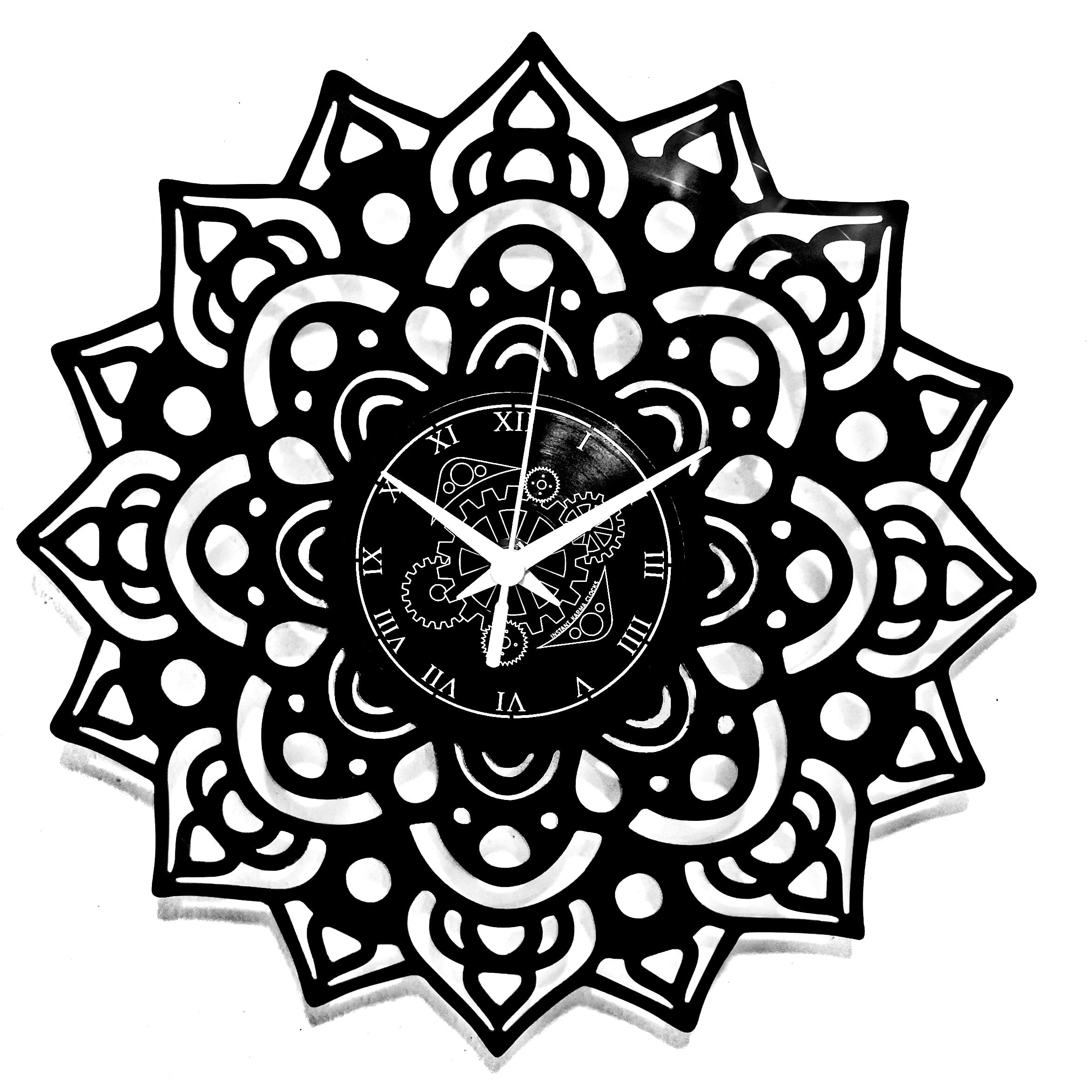 Instant Karma Clocks Black Vinyl Wall Clock Mandala Decorative Flower Artwork Life Art Yoga Zen Meditate,