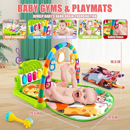 Miniatura 2 de Tapete de piano para bebé, tapete multifunción para jugar al gimnasio, tapete para el tiempo de barriga, juguetes para patear bebés con sonajero