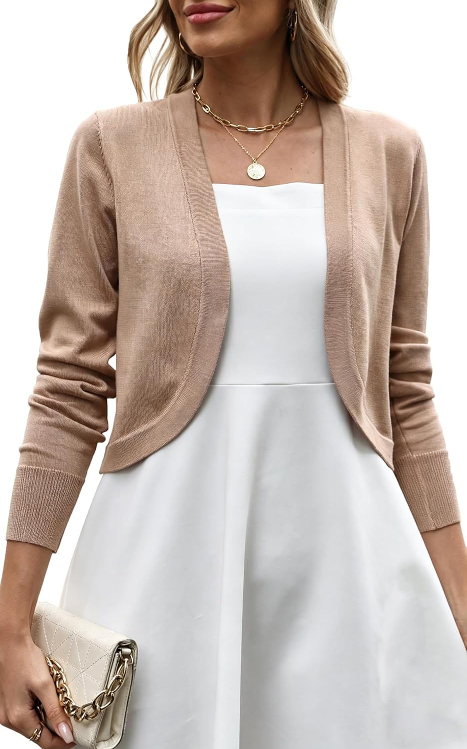 Halife Womens Bolero Shrug Knit Lightweight Open Front Cropped Cardigan Sweaters for Dresses