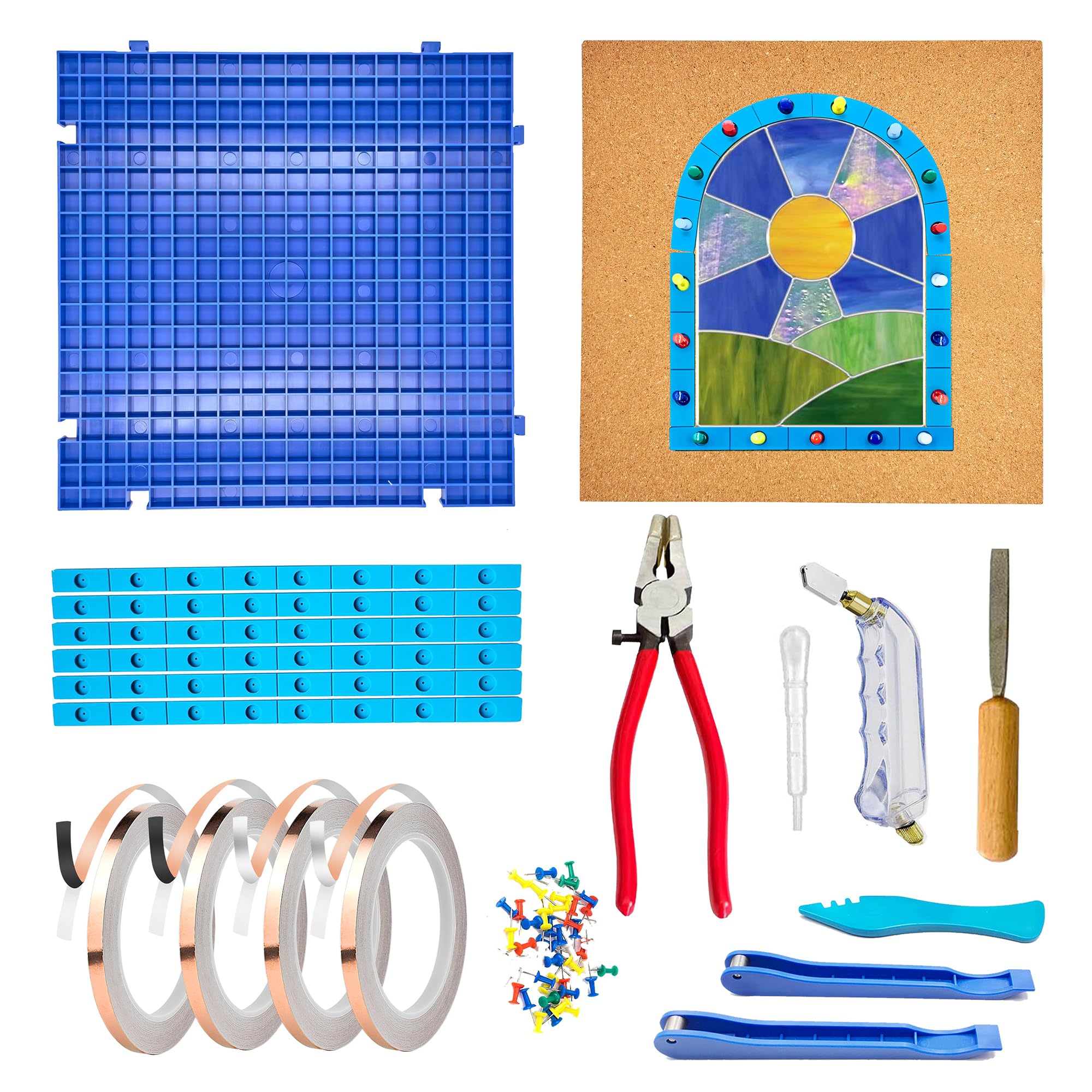 Stained Glass Supplies Kits, Glass Cutting Tools, Black Backed and Silver Backed Copper Foil Tape for Stained Glass Making (Basic Kit)-image-33