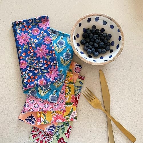 Miniatura 3 de REYNOSOHOMEDECOR Juego de 10 servilletas de tela de algodón impresas a mano tamaño 16 x 16 pulgadas mesa de cocina y comedor