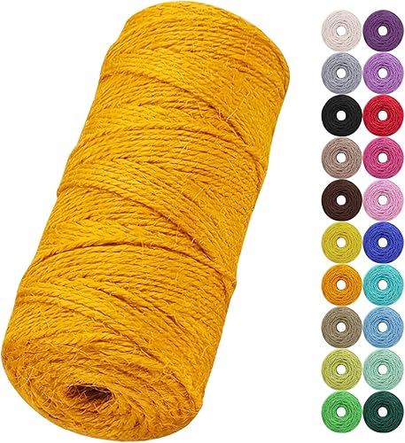 Cuerda de yute natural de 0.079 pulgadas y 328 pies para manualidades, cuerda de yute de colores de 3 capas para envoltura de regalos, jardinería,
