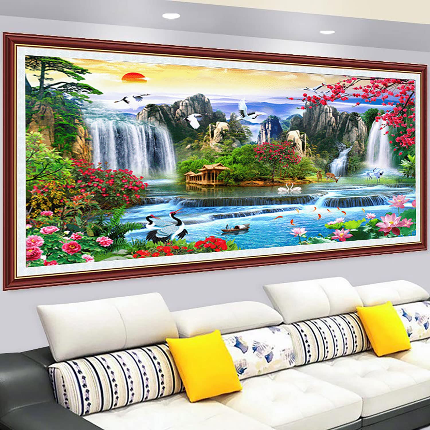 Zgmaxcl 5D Diamond Painting Grand Format Aurores Boréales Et Cascade