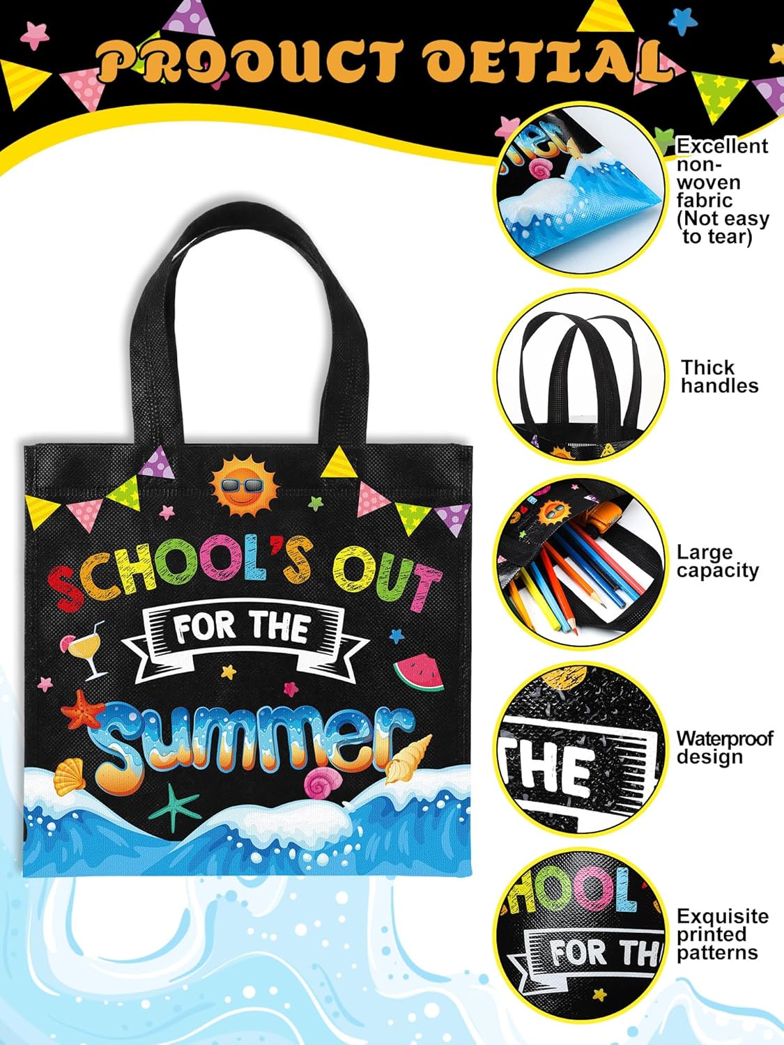 Yoojahow 30 Pcs End of The School Year Students Gift Goodie Bags with Handles School's out for Summer Candy Bags for Class Summer Birthday Party Favors Beach Decorations Supplies