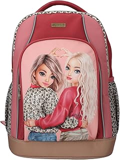 Depesche Schulrucksack 13641 TOPModel Leoheart Rojo y Rosa, con Motivo de Modelo y Estampado Leo, Mochila Escolar con Correas Ajustables, Color Red, One Size