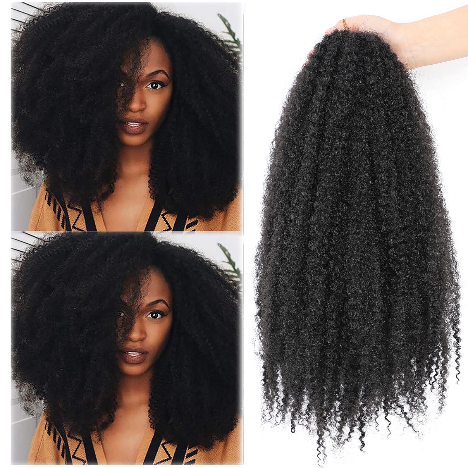 Dansama Marley Hair 18 Inch Marley Twist Braiding Hair, Afro Twist Marley Braiding Hair for Faux Locs Hair, Synthetic Hair Extensions (18 Inch (Pack of 3), 1B)