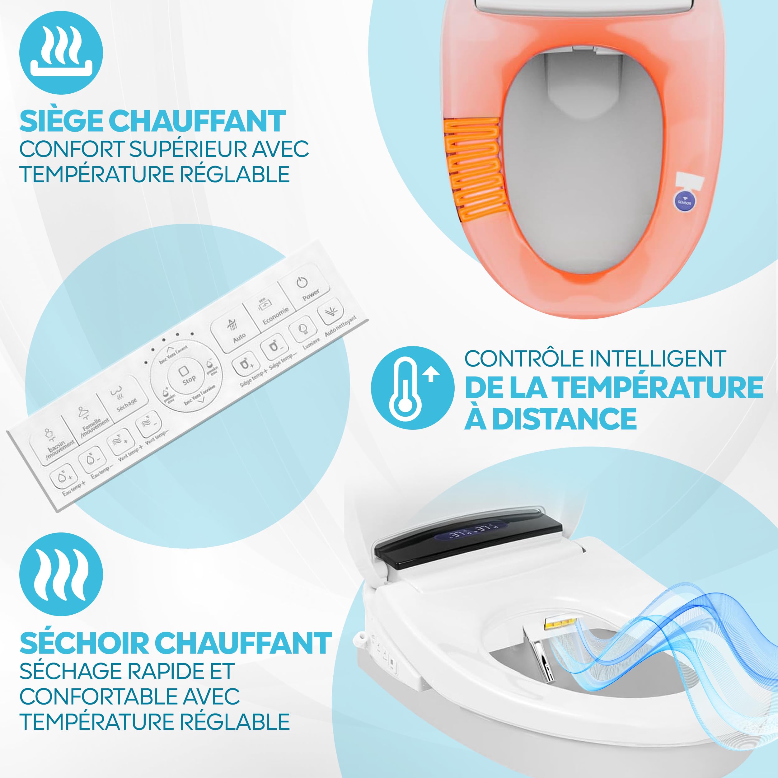 Marque Française I Siège Toilette Japonaise Intégral I Abattant WC Electrique I Séchant & Lavant avec cuvette Innovante et Chauffante - Télécommande en Français I Confort & Élégance