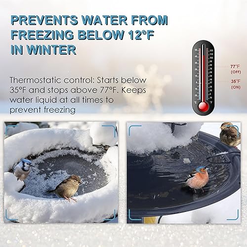 Miniatura 2 de Calentador de agua de pollo de aluminio fundido sumergible de 150 W para calentador de baño de pájaros de invierno con cable de alimentación de 9.8