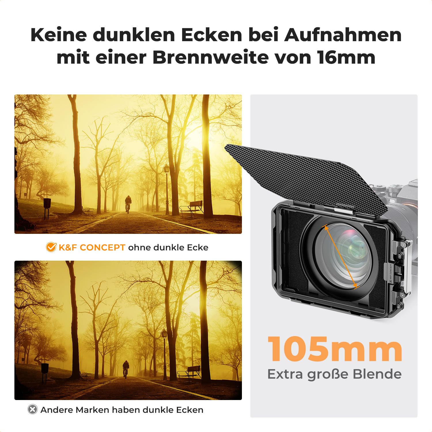 K&F Concept Matte Box Lite mit Kohlefaser Top Flag für DSLR & Spiegellose Kameras, Kompatibel mit 67mm/72mm/77mm/82mm/95mm Objektiven