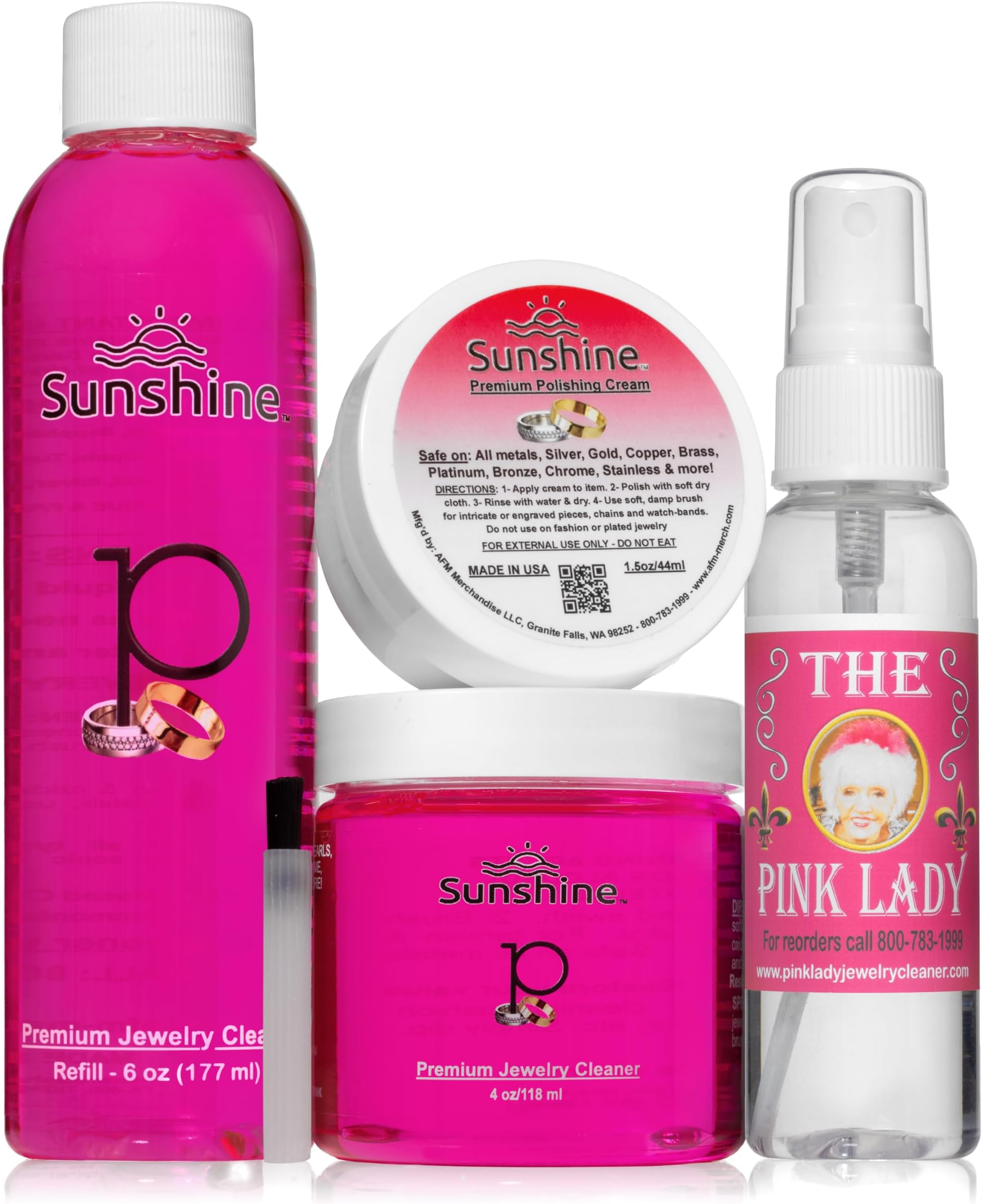 Pink Lady Sunshine Premium Jewelry Cleaner Kit with Metal Polish - Safe Jewelry Cleaner Solution for Diamonds, Gold, Silver, Wedding Rings, Earrings & All Jewelry Pieces