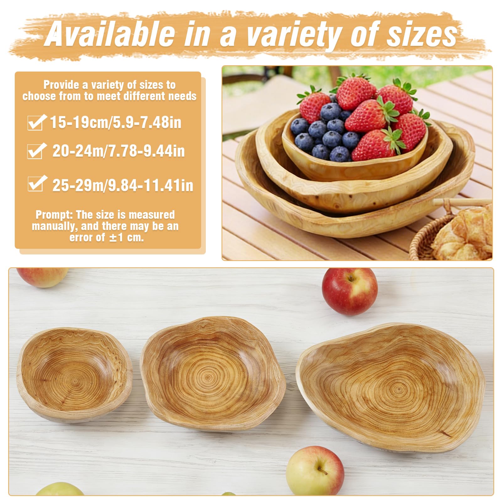 Ciotola per frutta in legno naturale, realizzata a mano, con forma irregolare, ciotola creativa in legno per frutta, insalate e snack, pezzo unico di decorazione da cucina (20-24 cm)