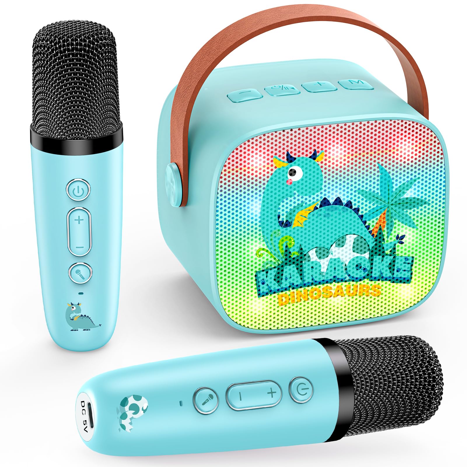 Dislocati Geschenk Junge 3-12 Jahre, Karaoke Maschine mit 2 Bluetooth Kindermikrofon Spielzeug ab 3-12 Jahre Junge Bluetooth Mikrofon Karaoke Oster Geschenke für Kinder Dinosaurier Spielzeug