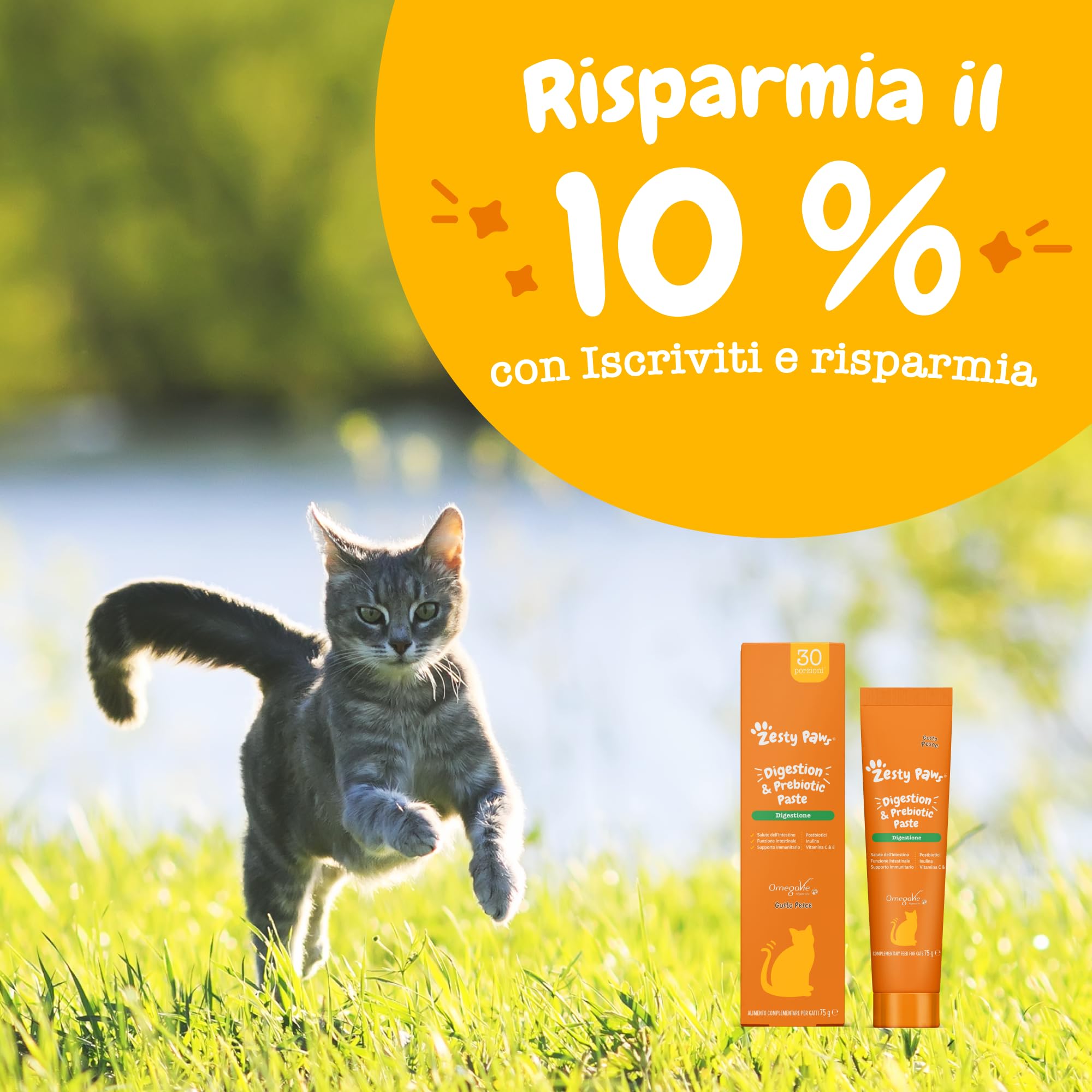 Zesty Paws Digestion & Prebiotic Paste - Digestione - per Gatti – Supporta Salute Intestinale e Sistema Immunitario – con Postbiotici, Inulina, Olio Algale e Vitamine C ed E – Gusto Pesce – 75g