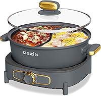 DEZIN 6L Electric Hot Pot with Divider - Dual Flavor Shabu Shabu, Non-Stick Removable Pot, Multi-Power Control, 2 Ladles