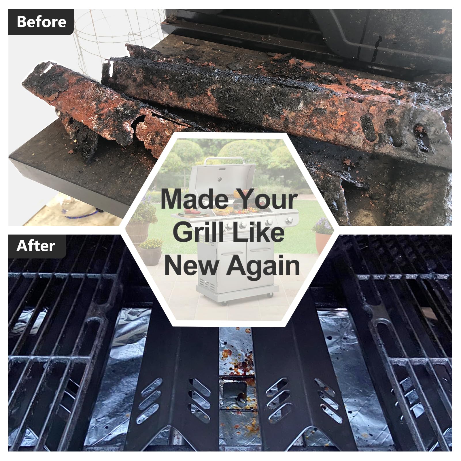 Hiorucet Bandeja de grasa de parrilla de repuesto para Dyna Glo DGB610SSP, bandeja de goteo ajustable de 30 a 36 pulgadas con bandeja de captura, protectores de placa térmica para piezas de parrilla
