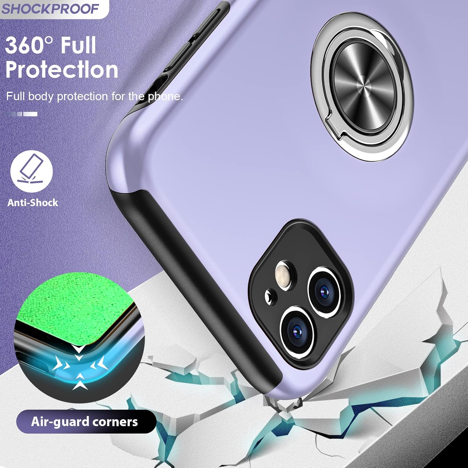 LeYi for iPhone 11 Case : and 2 Tempered Glass Screen Protector, with 360 Ring Holder Stand Magnetic Shockproof Heavy Duty Protective Phone Cover for i Phone 11 Purple 5 81cBCr+tANL. AC SL1500
