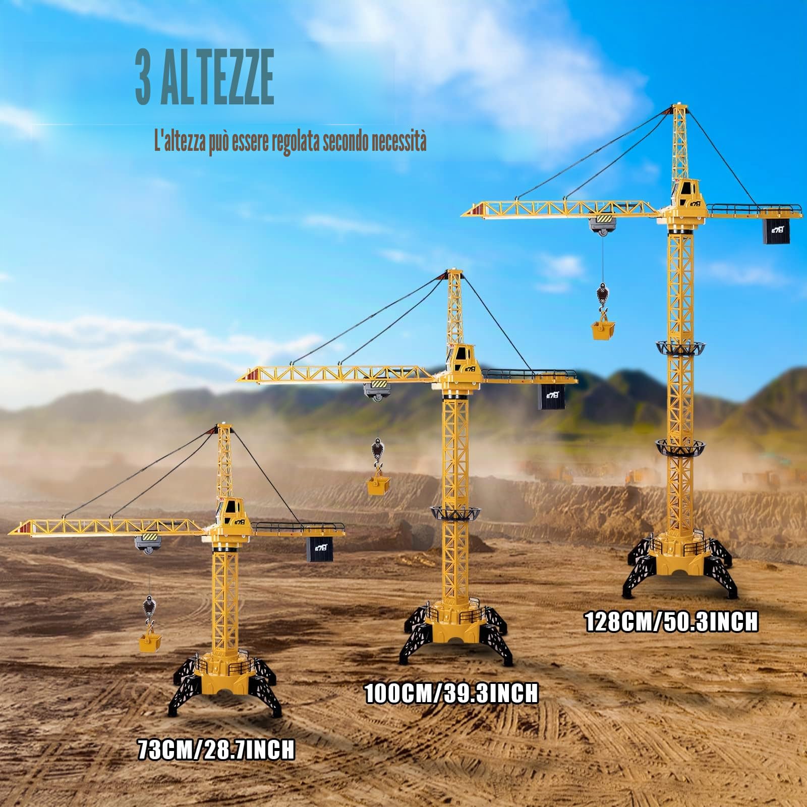 deAO Gru a Torre di Costruzione Telecomandata, Grande RC Gru 128 cm, 6 Canali di Radiocomando, Giocattolo Modello da Costruzione con Luci, Orientabile a 680° Rotazione, Regalo per Ragazzi