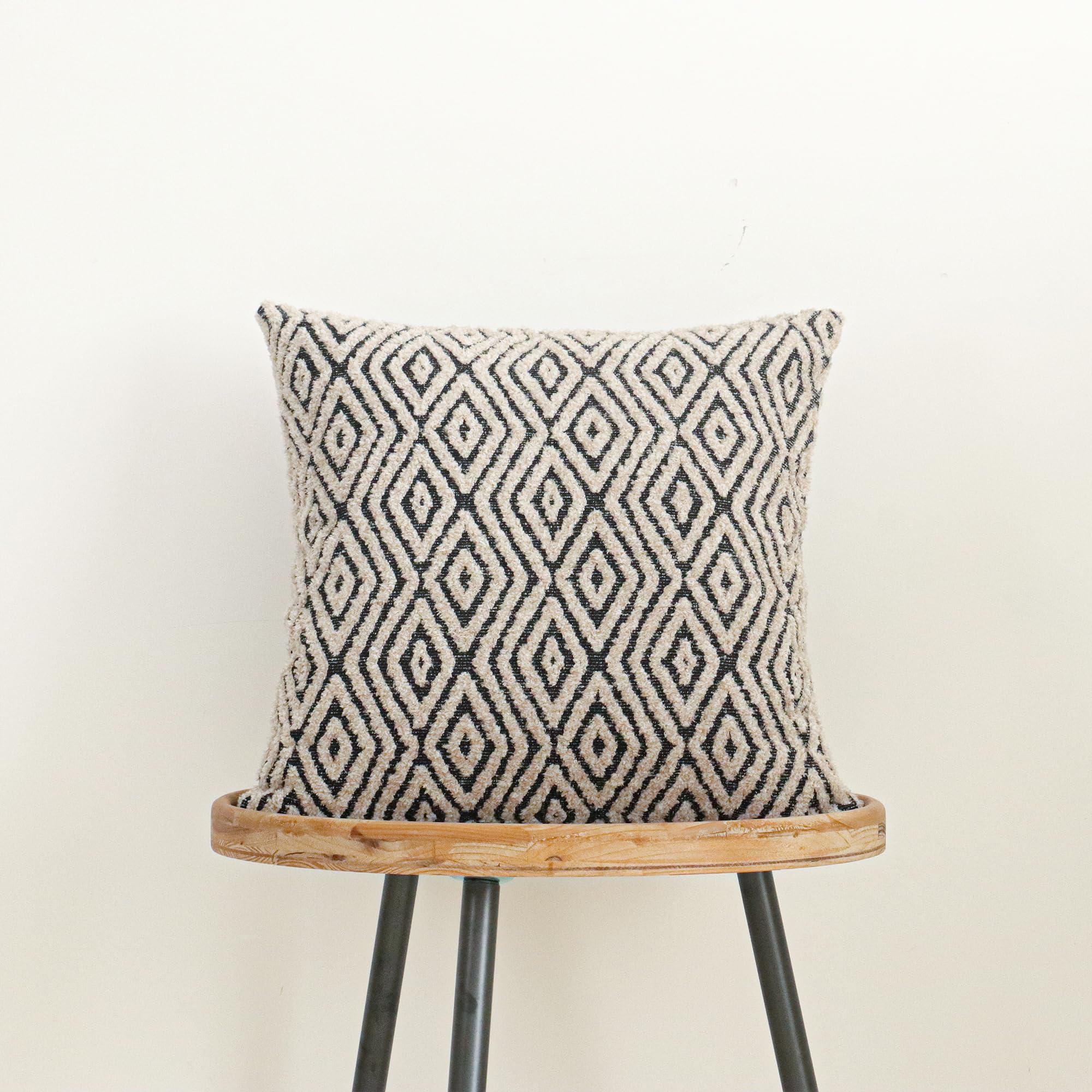 Photo 1 of Jonhier Black Cream Boho Throw Pillow Cover, Neutral Textured Geometric Jacquard Rhombic Pattern Pillowcase, Farmhouse Accent Decorative Sham for Sofa Couch Bedroom Living Room, 20 x 20 inches, 1PCS