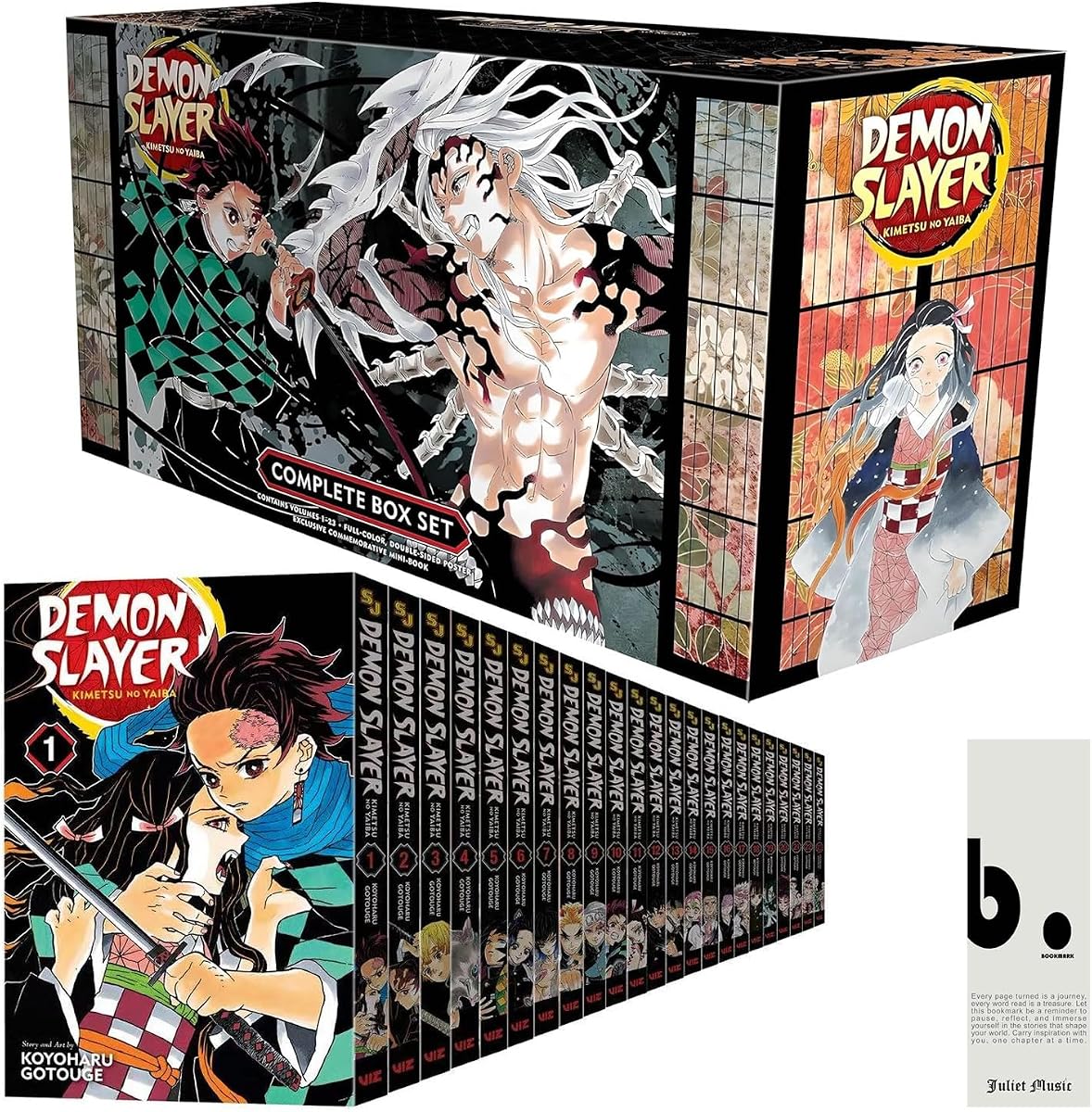 Demon Slayer Manga Box Set Kimetsu no Yaiba (volúmenes 1 a 23) – Edición manga premium en inglés con folleto y póster – Koyoharu Gotouge, VIZ Media y Juliet Music Bookmark (Demon Slayer: Kimetsu no Yaiba)