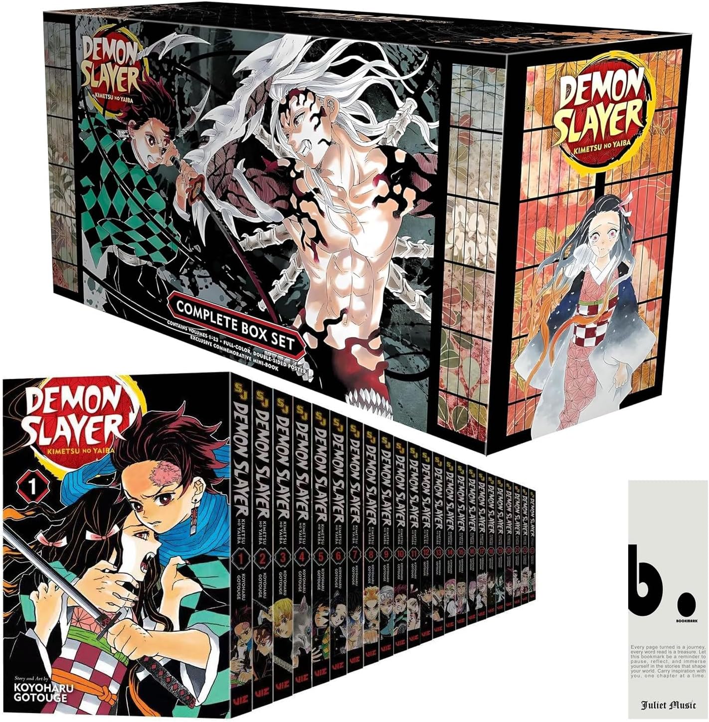 Demon Slayer Manga Box Set Kimetsu no Yaiba (Volumes 1–23) – English Premium Manga Edition with Booklet & Poster – Koyoharu Gotouge, VIZ Media & Juliet Music Bookmark (Demon Slayer: Kimetsu no Yaiba)