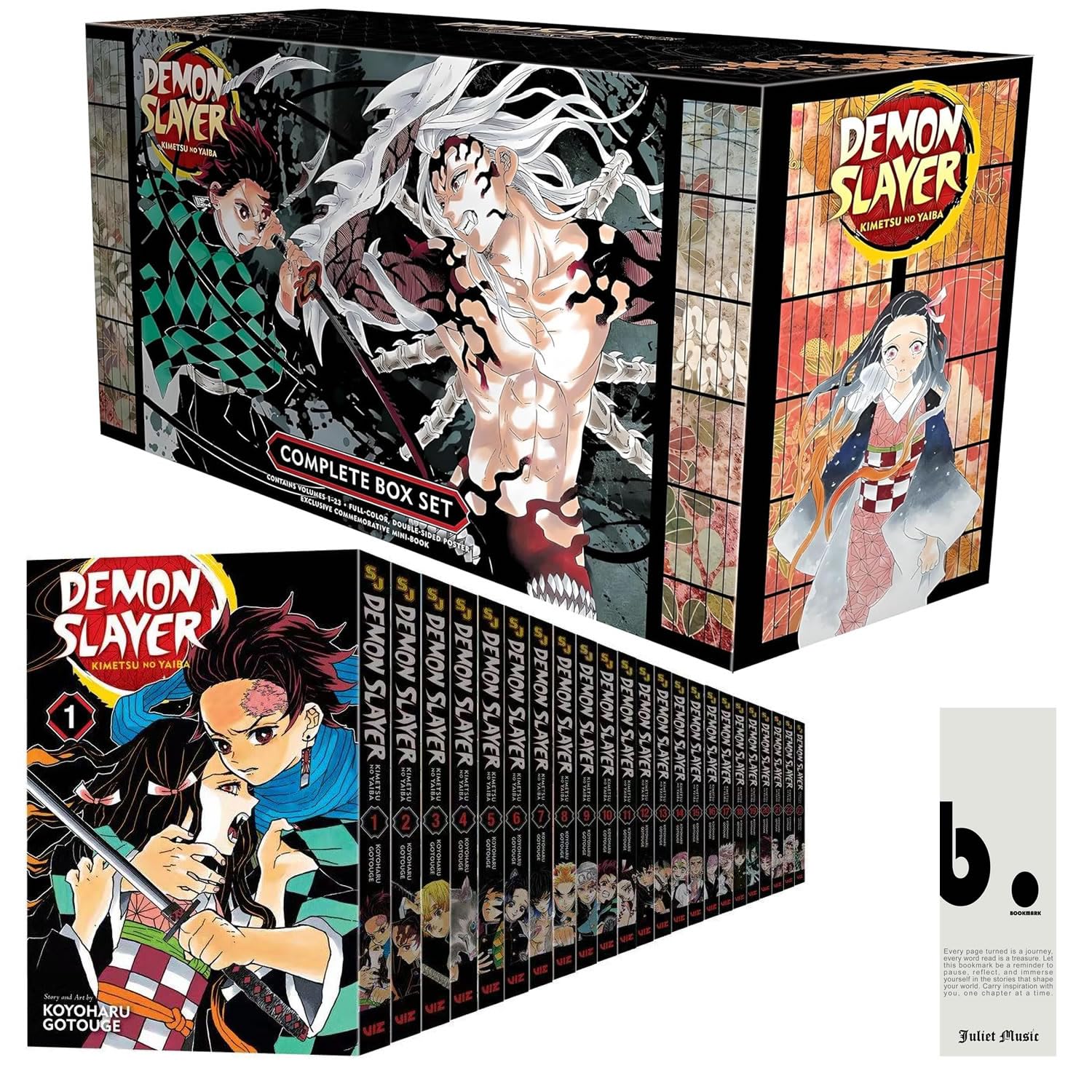 Demon Slayer Manga Box Set Kimetsu no Yaiba (Volumes 1–23) – Premium Manga Edition with Booklet & Poster – Koyoharu Gotouge, VIZ Media & Juliet Music Bookmark (Demon Slayer: Kimetsu no Yaiba)