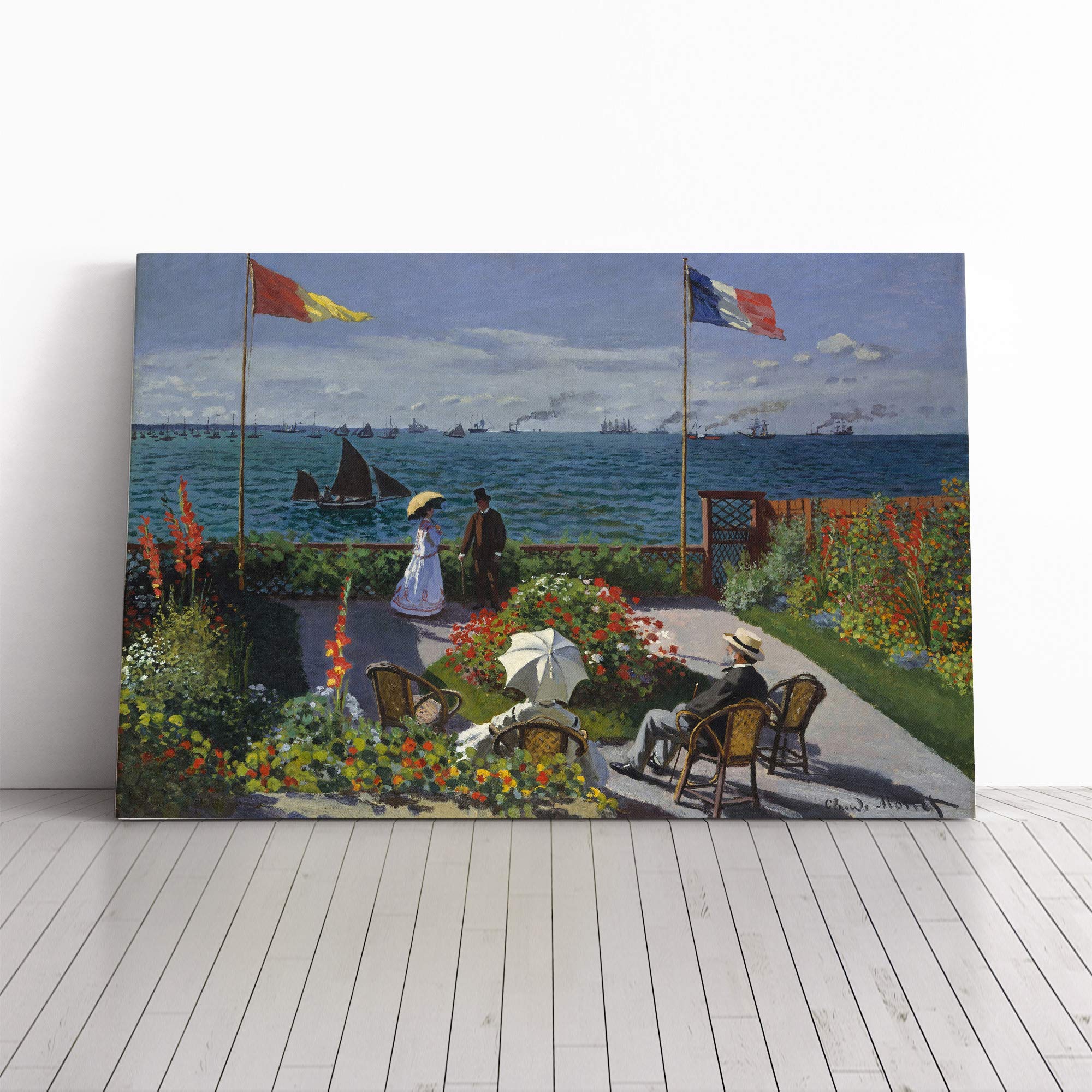 Claude Monet Jardin Sainte Adresse Canvas Print | Gallery Wrapped 30mm Frame Wall Art | 30x20 inches | Ready to Hang | Modern Picture | Living Room Bedroom Lounge Office