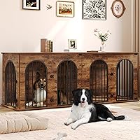 Vista 13 de Jaula para perros de 63" para 2 perros, perrera resistente para perros de interior con soporte de TV, jaula de madera L con divisor para perros