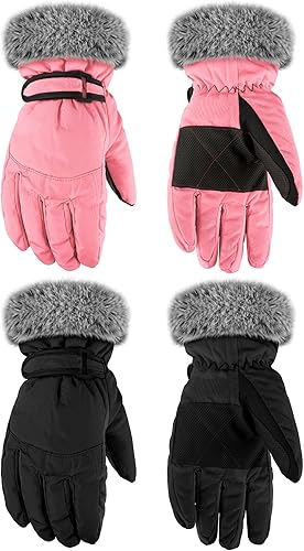 SATINIOR 2 pares de guantes de nieve para niñas, guantes de esquí impermeables de invierno, guantes cálidos para niños