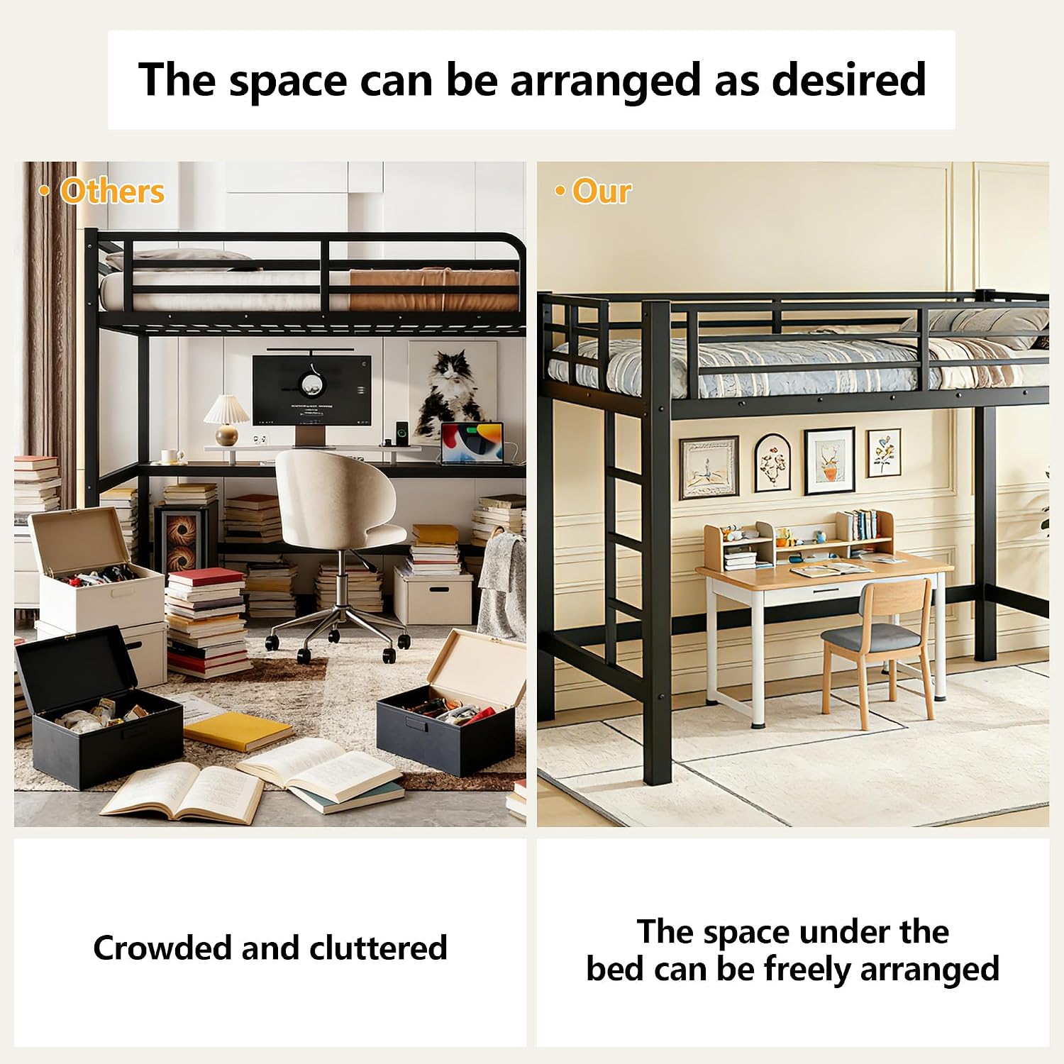 Bellemave Twin Size Loft Bed Frame with 2 Ladder, Sturdy Metal Construction & High Guardrail, Space-Saving Twin Loft Bed for Kids, No Box Spring Needed, Safe for Kids, Adults, Teens, Dorms, Black