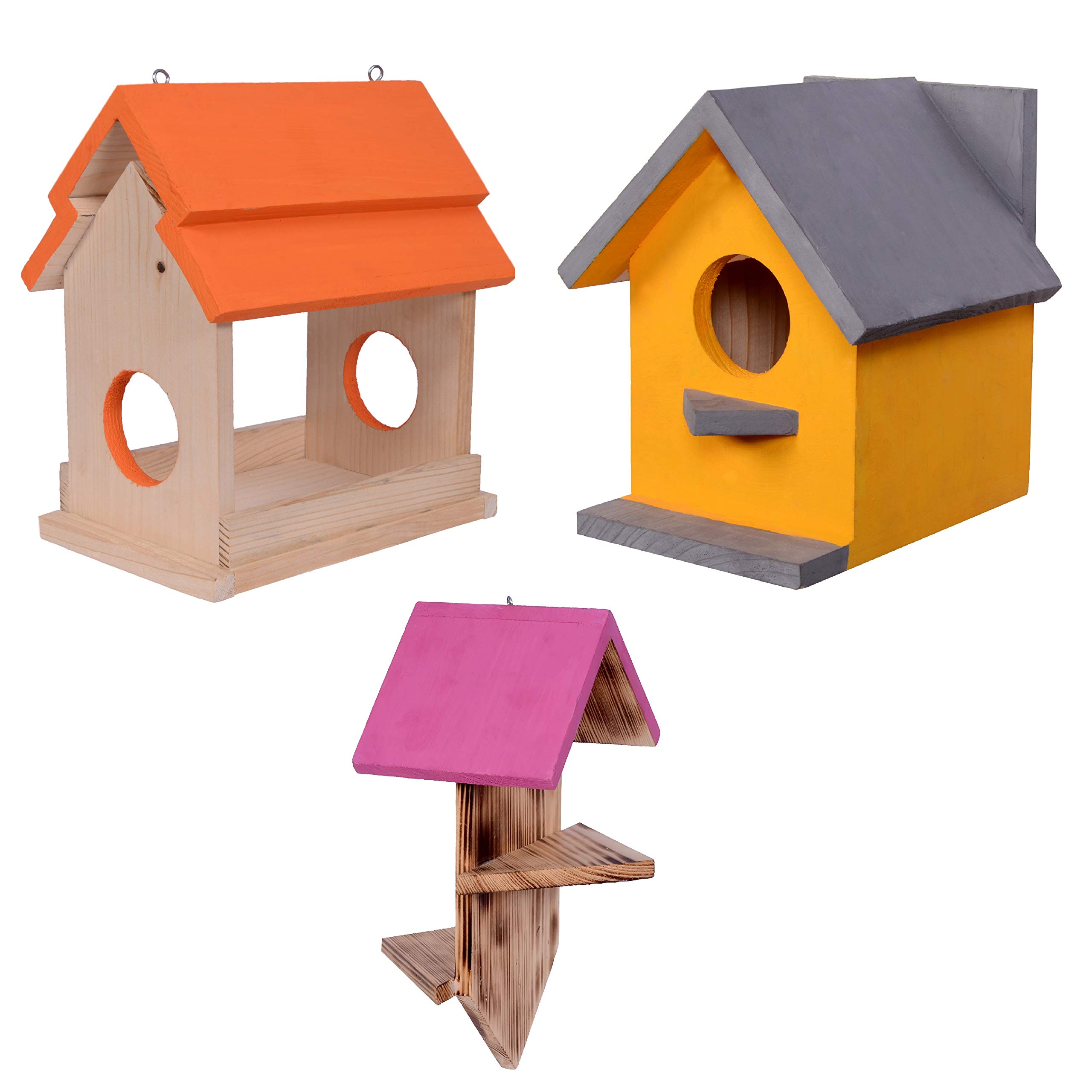 Cket Bird Combo Bird House, Bird Feeder and Bird Hanging Jhula Eco Friendly Pure Wooden Water Resistance for Garden Balcony Hanging (Super Saver Combo) (B08S6K9K51) Amazon Price History, Amazon Price Tracker