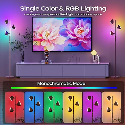 Miniatura 10 de RGBCW - Lámpara de pie LED de árbol que cambia de color de 36 W, lámpara de pie alta regulable sin escalones con control remoto y táctil, lámparas