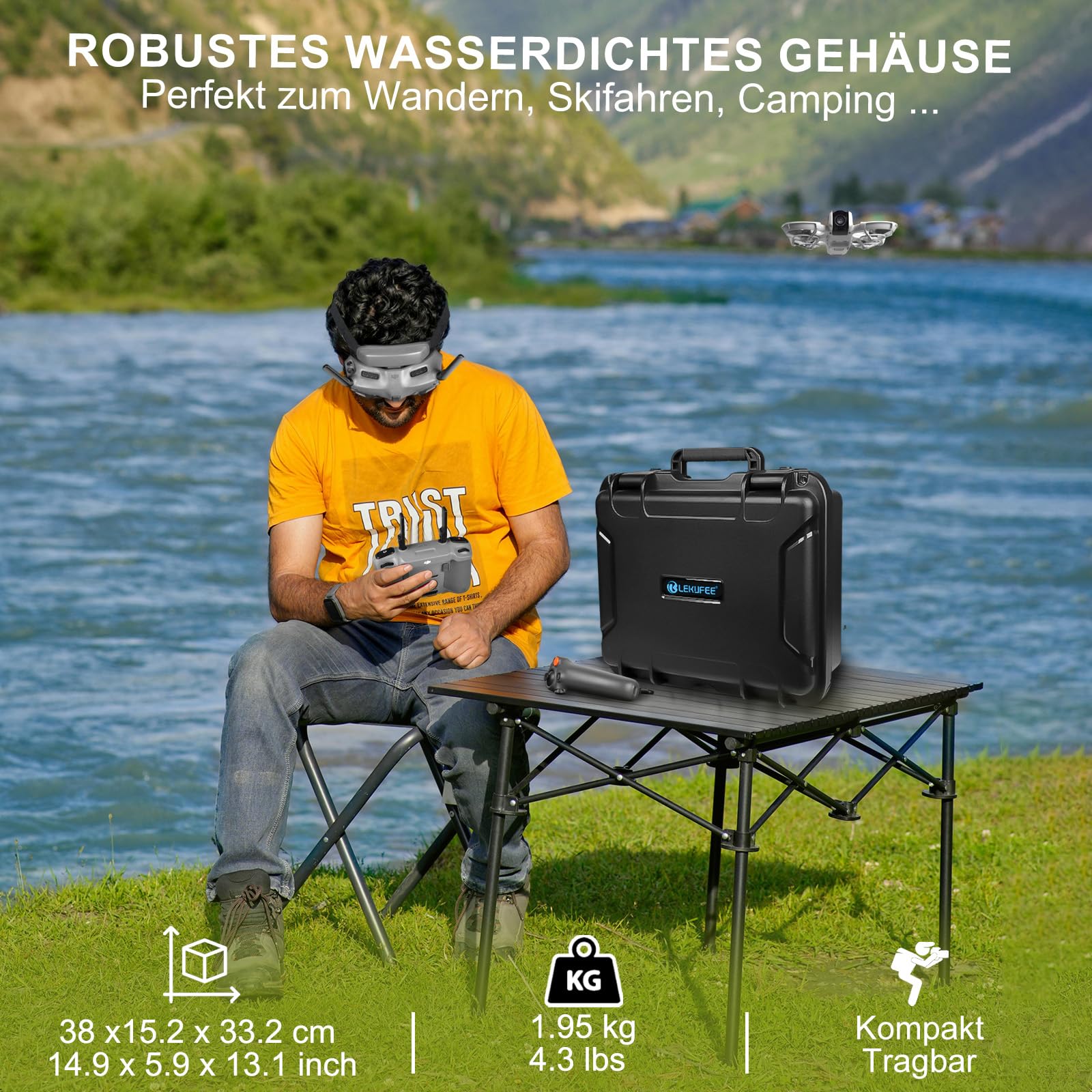 LEKUFEE Wasserdichter Koffer für DJI Neo 1 Drohne,Fly More Combo,RC 2,RC N3/N2,Goggles 3(Nicht für N3) /2/ Integra/DJI FPV Controller 3, RC Motion 3/2 und Zubehör (Nur Koffer)