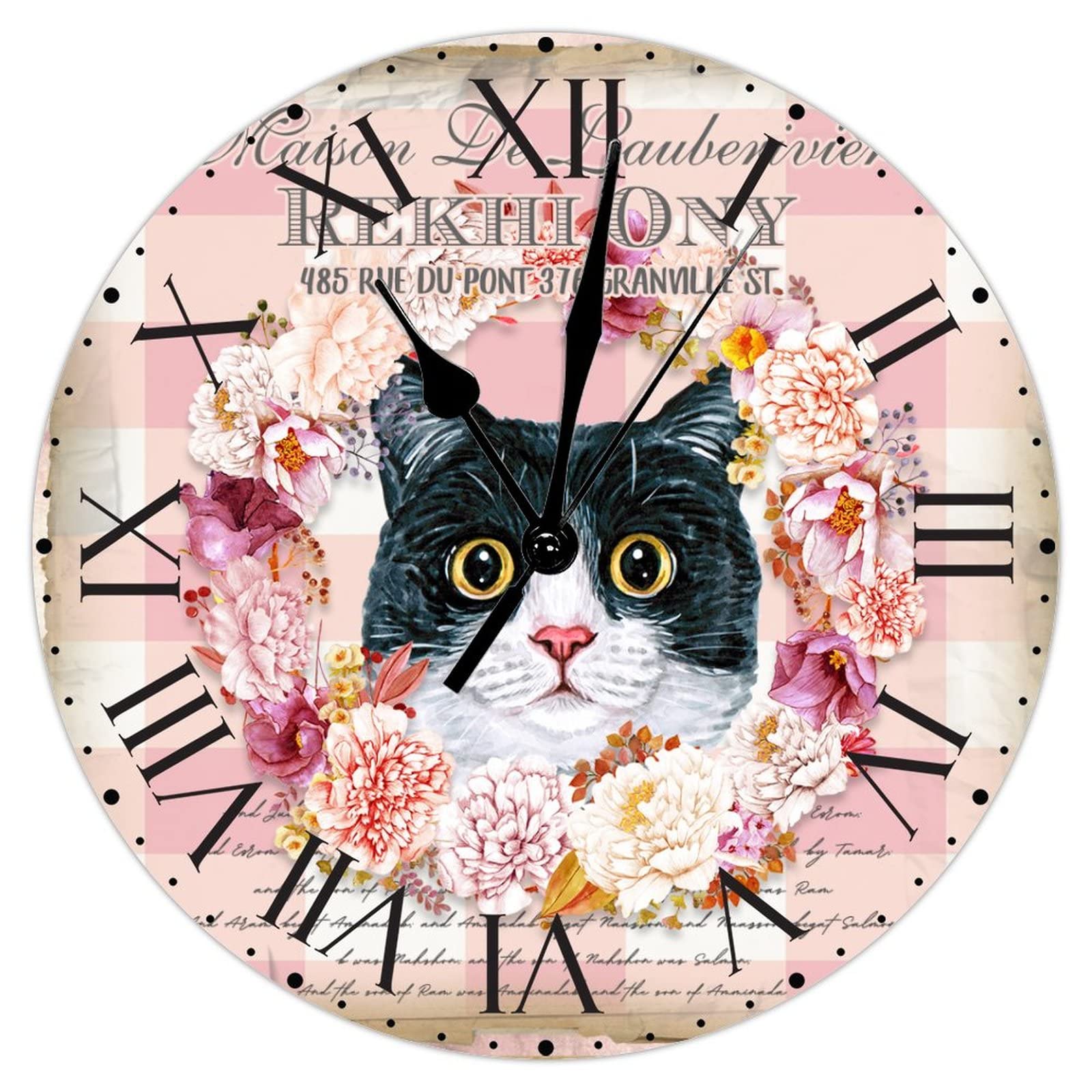 Horloge murale vintage chat silencieuse en PVC pour supprimer les bruits de tic-tac dans la chambre