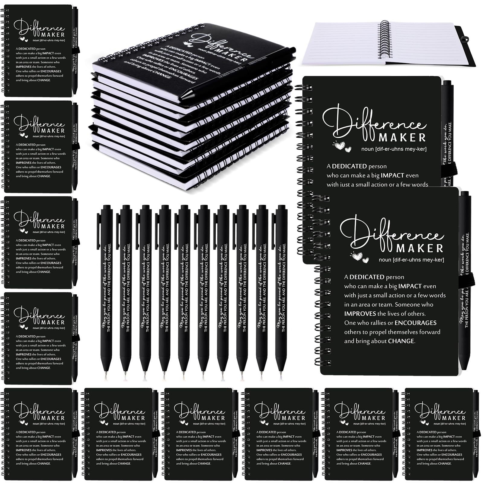 Resurhang Difference Maker Employee Appreciation Gifts Bulk Inspirational A6 Spiral Notebooks Journal with Ballpoint Pens for Valentines Coworker