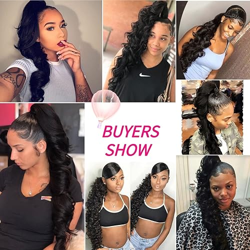 Miniatura 4 de KRSI Extensión de cola de caballo con cordón ondulado de 28 pulgadas de largo para mujeres negras, extensiones de cabello rizado con clip, cola de