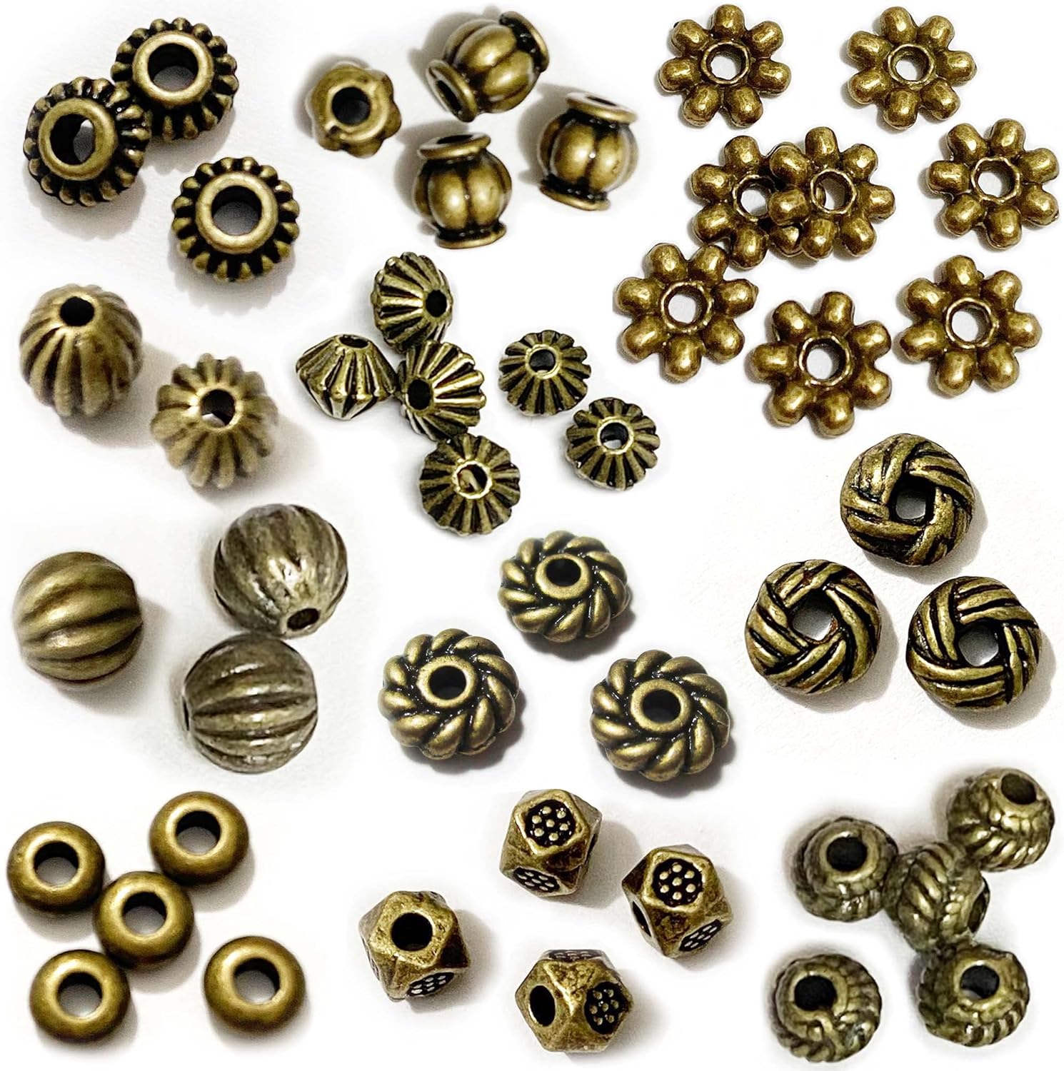 Heather's cf Metal Spacer Beads – Durable Quality & Antique Style – Assorted Brass Bead Spacers for Bracelets, Necklaces & Earrings – Ideal for DIY, Jewelry Making & Crafting – Small (500pcs)
