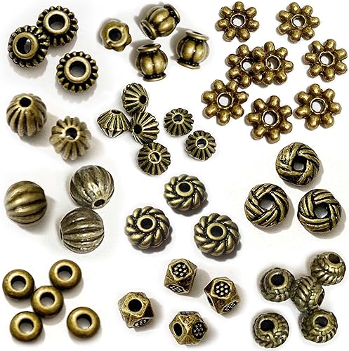 SG02 - Juego de cuentas de bronce espaciador de cuentas, surtido de abalorios de joyería, accesorios de bricolaje para pulseras, collares,
