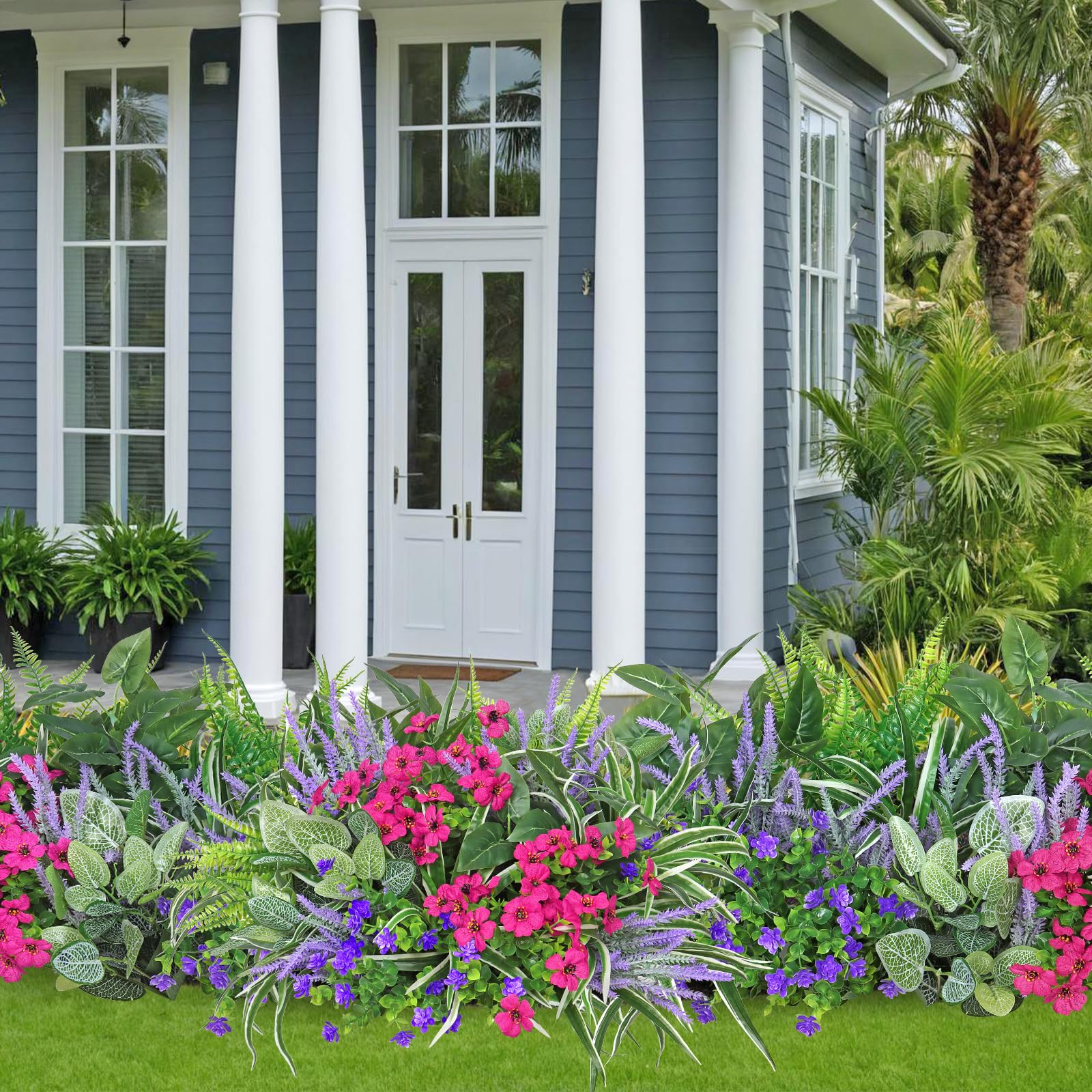 Piante Finte da Esterno 20 Fasci Fiori e Pianta Artificiale Cespuglio Finto da Esterno Arbusti Verdi Resistenti Ai Raggi UV Lavanda Finta Per Decorazioni Casa Soggiorno Balcone Vaso Giardino