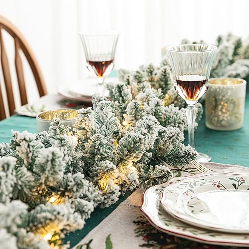 Miniatura 4 de Glitzhome 2 guirnaldas de Navidad preiluminadas con luz LED blanca cálida para el hogar, chimenea, oficina, ventanas, puerta delantera, pared, árbol