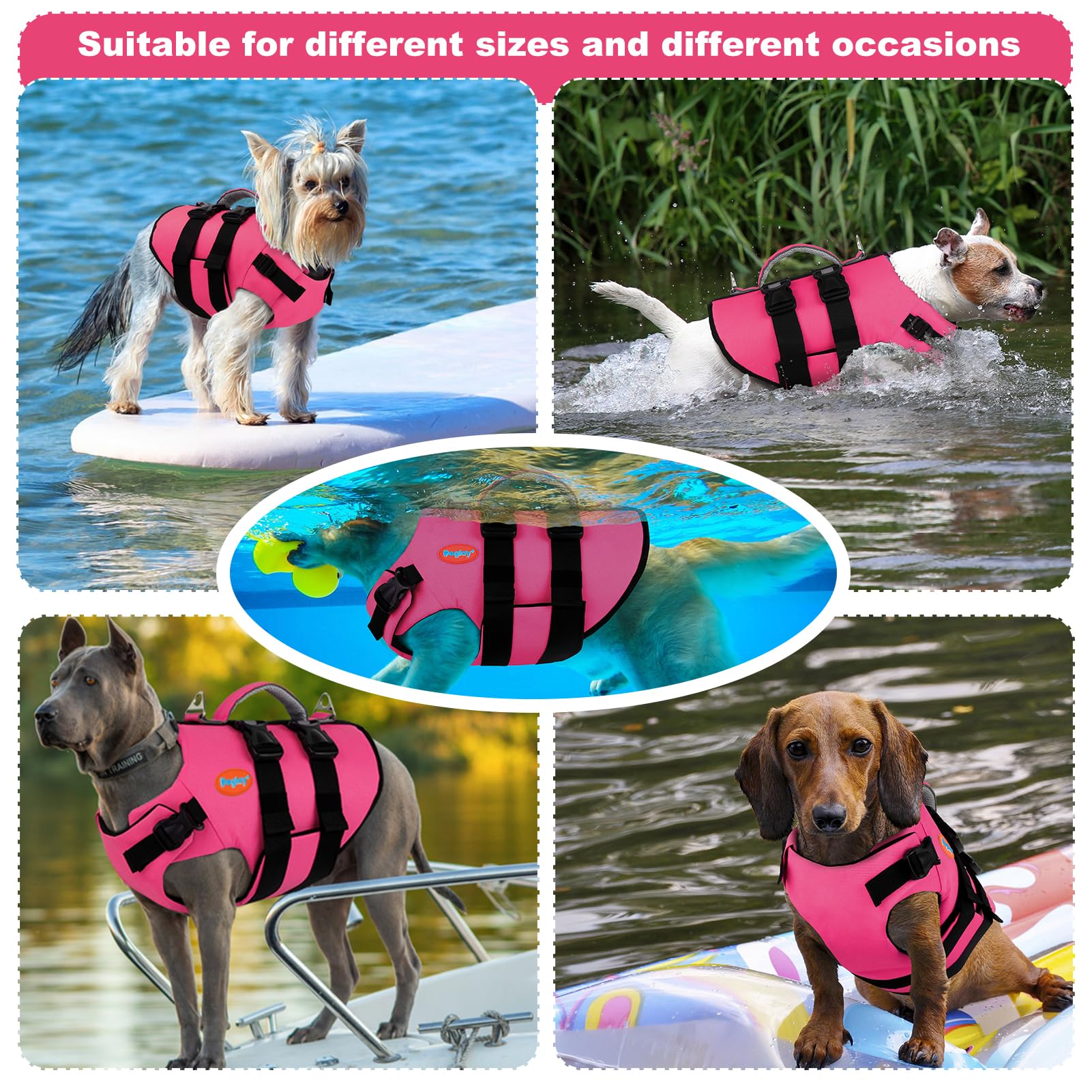 Doglay - Gilet de sauvetage pour chien avec bandes réfléchissantes, gilet de sauvetage réglable à haute flottaison avec poignée de sauvetage pour grands chiens