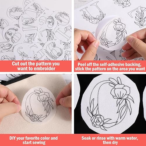 Miniatura 5 de 36 estabilizadores de costura a mano, autoadhesivos, lavables, con patrones preimpresos en muchos estilos para principiantes, bordado a mano (estilo