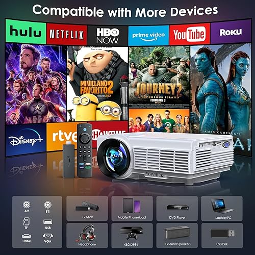 Miniatura 7 de Proyector con WiFi y Bluetooth, 5G WiFi nativo 720P 9500L YOWHICK Proyector para exteriores 4K, mini proyector de película portátil, para HDMI, VGA,