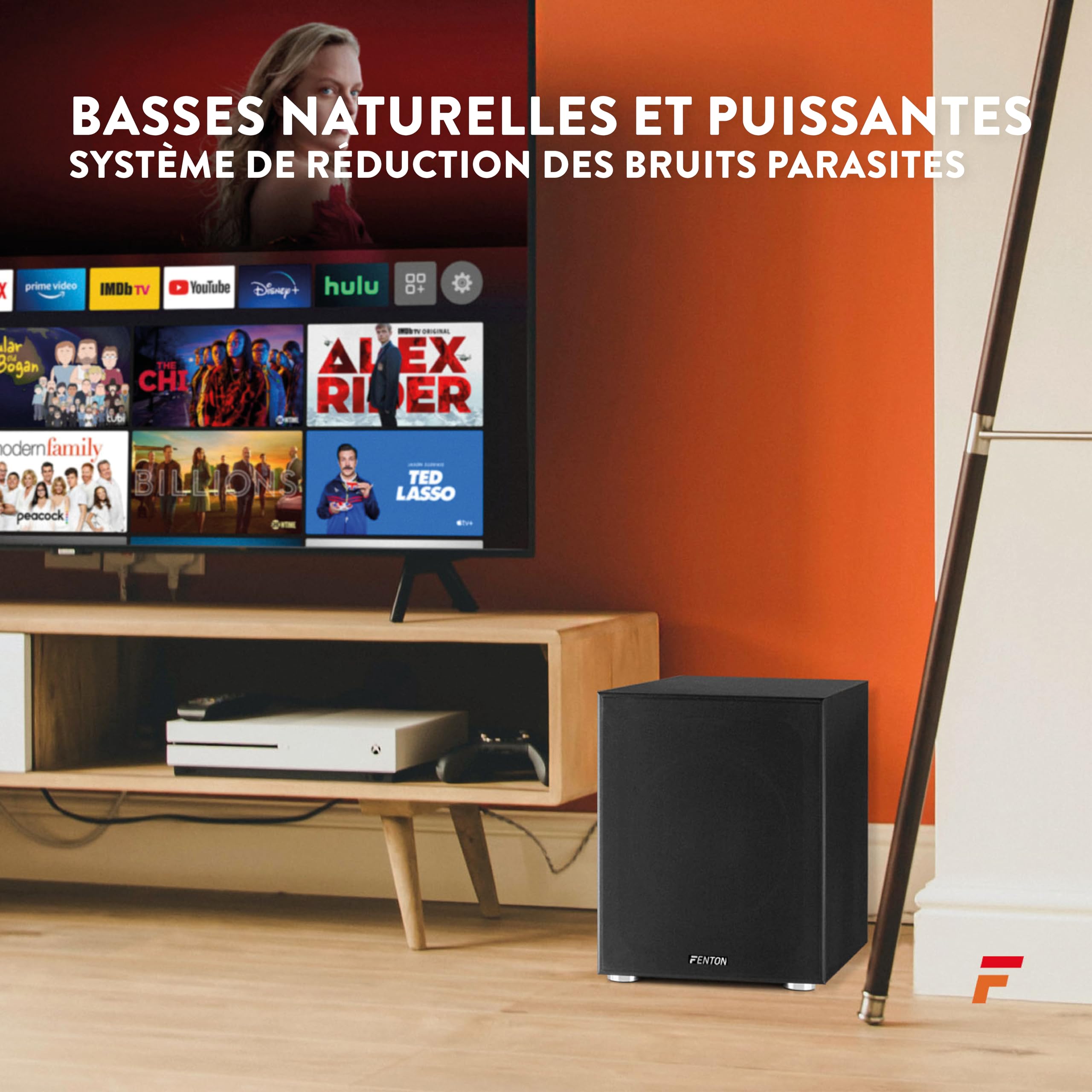 Fenton SHFS12B Subwoofer Amplifié 12 Noir, Caisson de Basse Actif, 400 Watts Max, Bass-Reflex, Qualité Sonore Optimale, Caisson de Basse pour Home Cinéma ou HiFi