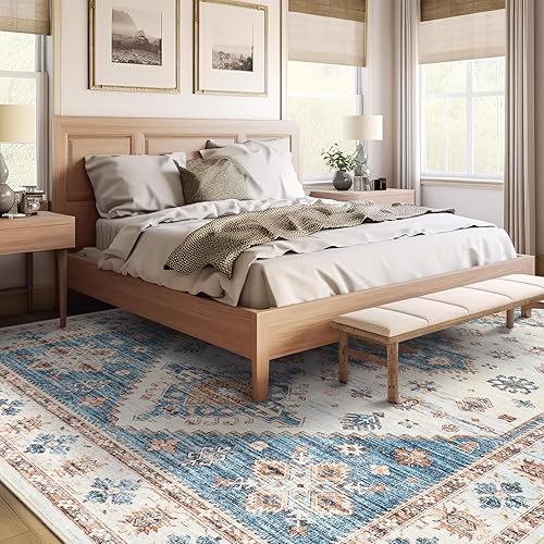 Miniatura 52 de Alfombras de área de 8 x 10 pies para sala de estar, vintage lavable con parte trasera antideslizante, resistente a las manchas, alfombra de área