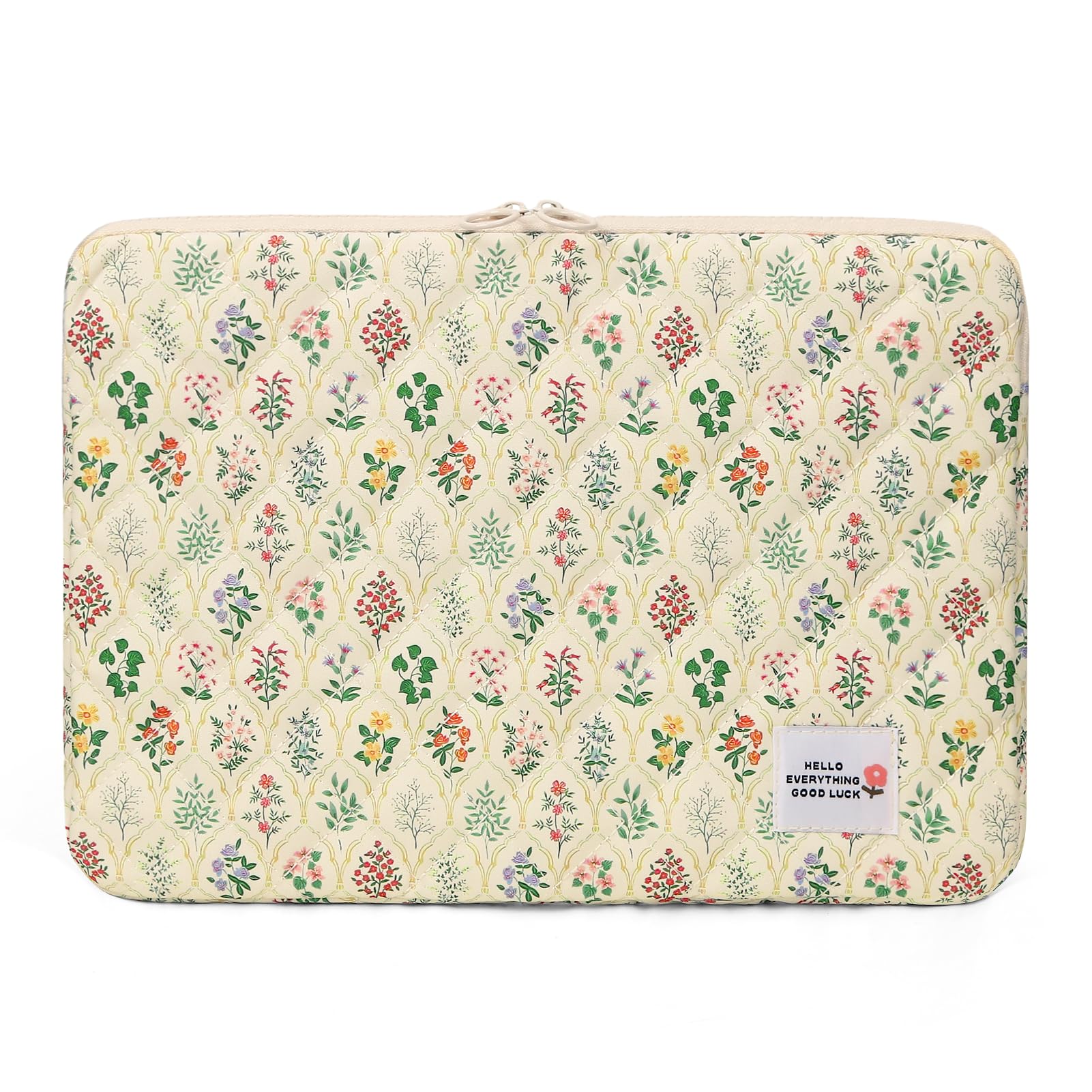HICARRY Puffy Laptop Sleeve Case Cute Computer Bag, 14 Inch Flower Printed Quilted Laptop Carrying Cases, Protective Floral Soft Padded Cover Accessories, Compatible with 14"" Notebook, Style A