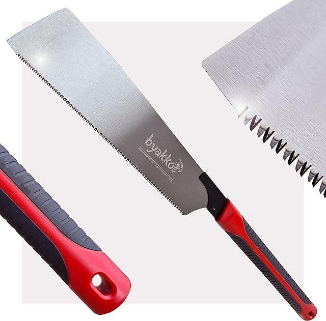 Byakko Tools Japanese Saw, 15 TPI, 265mm, Japanese Pull Saw with Triple Bevelled Teeth | High Carbon Steel Blade Hand Saw with Rubber Layered Handle