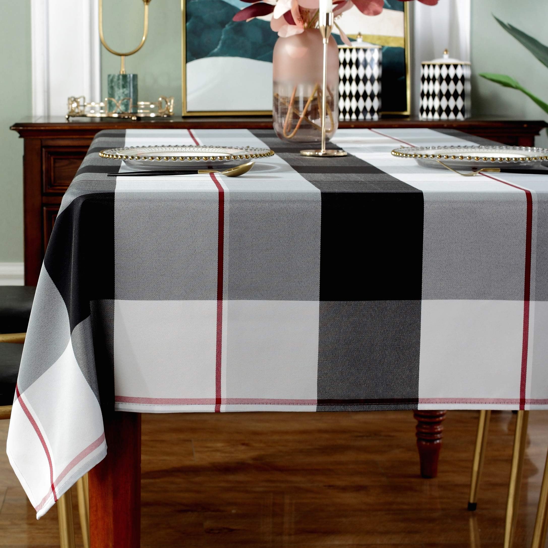 SASTYBALE Checkered Style Cloth Napkins 20 x 20 Inch 4 Pieces Washable Comfortable for Restaurant Family Dinners Weddings Parties and Banquets(Square, 20" x 20", Grey)