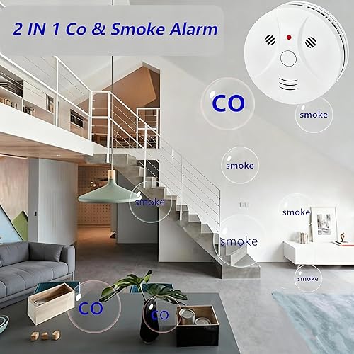Miniatura 2 de Paquete de 3 detectores combinados de humo y monóxido de carbono, funciona con pilas, alarma fotoeléctrica portátil de viaje contra incendios y Co