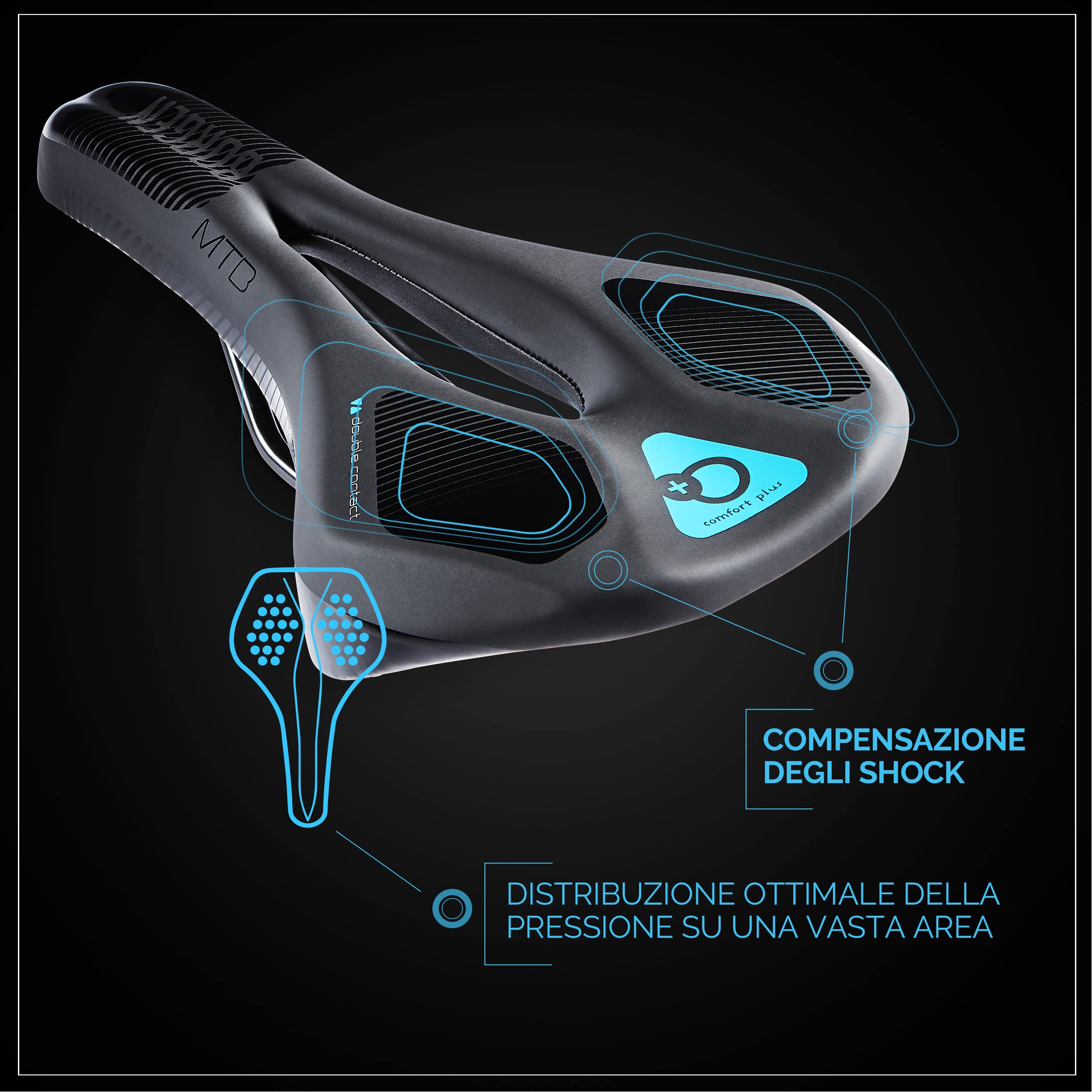 Greensen - Sella per bicicletta, confortevole, design Ergononmic, in poliuretano, con superficie impermeabile, per bici da strada, mountain bike, 250 × 200 × 60 mm