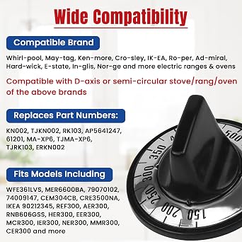 KN002 Stove Knobs Replacement for Roper Whirlpool Electric Stove - 5 Pack